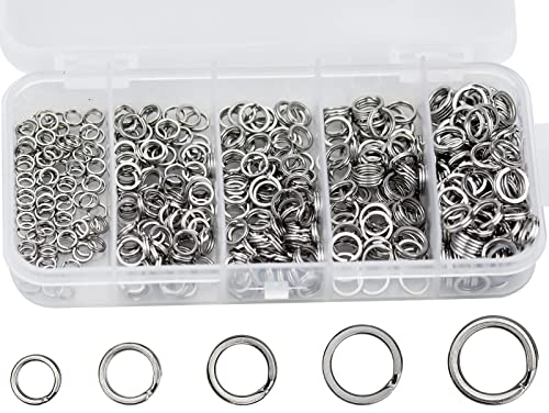KAONESS 500Pcs Sprengringe Angeln 5mm 6mm 7mm 8mm 9mm Spaltringe Edelstahl Köderring für Angeln Fischen,Angelköder Leinen Connector