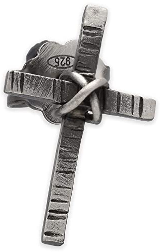 Herren Kreuz Ohrstecker Ohrring aus 925 Sterlingsilber Oxidiert Gehämmert - Dark Gothic Medieval - Nickelfrei Hypoallergen - Handmade by Emmanuela