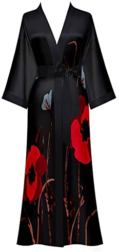 Peignoir Kimono Robe de chambre Soie Léger Long Satin Peignoir Doux Vêtements de nuit Douche Spa Femmes
