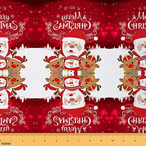 Merry Christmas Fabric Meterware Weihnachten Reh Geweih Polsterstoff Elch Santa Schneeflocke Schneemann Dekorstoff Elch Drinnen Draußen Stoff DIY Kunst Wasserdichter Stoff Rotbraun 184 x 150 (HxB)