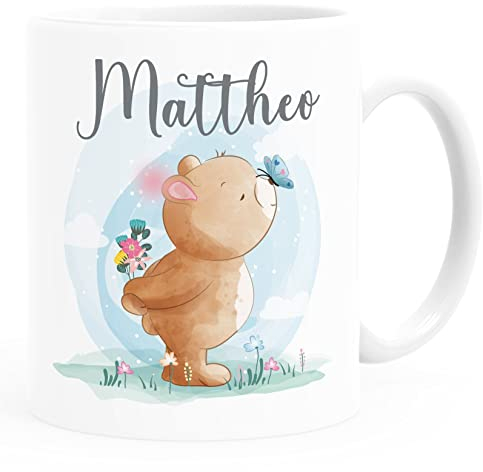SpecialMe® Kindertasse Kunststoff Tiermotive Bär, Hase, Fuchs mit Namen personalisierte Namenstasse für Kinder Bär kunststoff-weiß standard