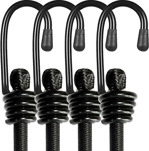 BEXSLE Bungee Cords With Hooks, Heavy Duty Outdoor Elastic Bungee Straps,No odour Industrial Grade bungee rope For Securing Tarps, Luggage, Tents, Bikes or garden tidying 48inch 4Pcs (Black)