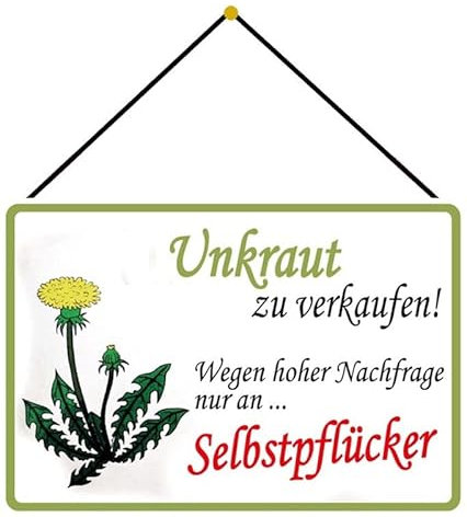 Metall Schild 20x30cm mit Kordel Unkraut zu verkaufen Selbstpflücker Sprüche Blechschild
