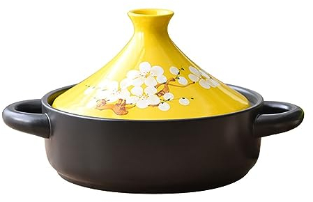 FCSHFC Tajine Terracotta Marocchina for Cucinare, Ceramica Casseruola con 2 Maniglie e Coperchio A Forma di Cono Pentola Tajine Fornello Lento