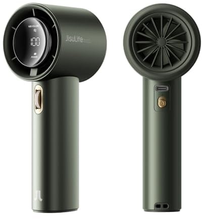 JISULIFE Ventilador Portátil de Mano,Mini Turbo Ajustable de Velocidad(1-100),Ventilador Personal Recargable de 3600 mAh Con Pantalla Digital,Viajes/Camping/Al aire libre-Verde