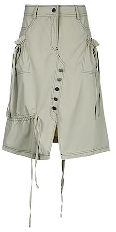 Cargo-Rock y2k Damen Grunge Core Low Waist Midi-Röcke mit Taschen 2000er-Jahre-Front-Split-Harujuku-Rock-Wie das Foto zeigt,L