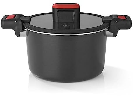 GOURMETmaxx Olla de bajo consumo de aluminio fundido de 5,8 L, revestimiento antiadherente, preparación rápida, fácil, baja en grasa y con vitaminas, apta para todo tipo de cocinas, incluida inducción