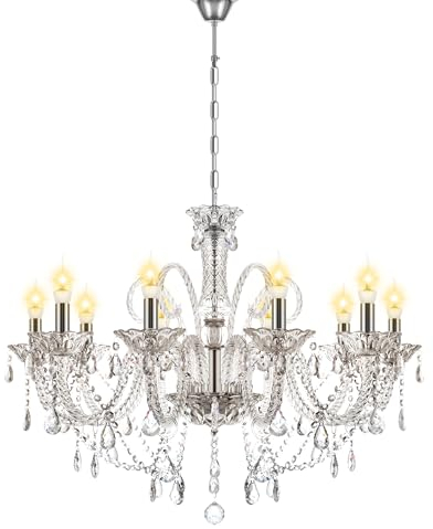 Ridgeyard Lustre à 10 Branches En Cristal K9 Lampe Pendante De Plafond En Cristal Luminaire De Décoration D'intérieur avec Chaîne Réglable, Transparent