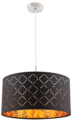 LED Pendellampe Hängelampe schwarz Esstisch modern Wohnzimmerleuchte, Textil Schirm rund, Metall gold, 9W 810lm warmweiß, DxH 40x140 cm
