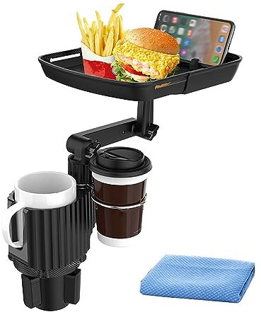 Healife Multifunctional Car Cup Holder Expander Tray, Removable Car Table Holder with 360° Rotation for Cars, Trucks, Caravans, big