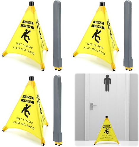 Ceenna 4 Pcs 19.5 Inch Wet Floor Sign Pop-up Safety Cone with Storage Tube Wet Floor Symbol Yellow Warning Sign for Retail, Grocery, Office, Cinema, Restaurant, Mall