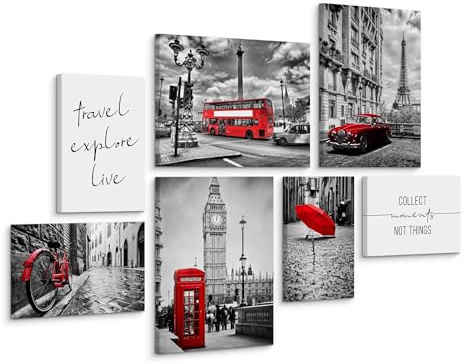 Muralo Wandbilder 3er-Set, London, Spruch, Stadtansicht - 30x40 cm | Leinwandbild, Modernes Design, Aufhängefertig, UV-beständig - ideal für Wohnzimmer und Schlafzimmer, edle Optik