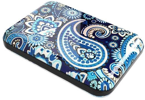 Porte Carte Femme Elegant Aluminium avec securite RFID Grande capacite Resistant a l'usure Design Moderne Porte Carte bancaire Femme Porte Carte Anti piratage Femme Cachemire Bleu