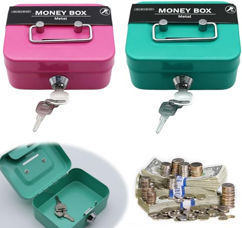 Nizirioo Geldkassette Abschließbar Mit Schlitz: 2 Stück Sicherheitsbox, Kleine Geldkassette Mit Schlüssel, Mini Bank Aus Metall, Trinkgeldkasse für Kinder Und Erwachsene Zum Sammeln