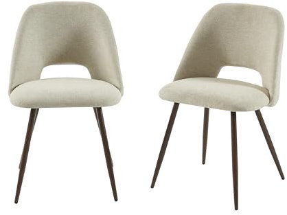 BAÏTA Lot de 2 chaises Elisabeth Tissu Beige Pieds Effet chêne