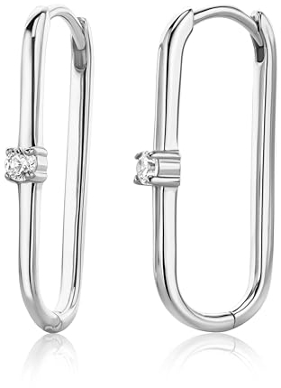 MIORE Damen Creolen| 925 Sterling Silber| quadratische Edelstein-Ohrringe mit brillanten Zirkonia Steinen 0.25 Ct| hautfreundliche Silber Ohrringe 24,5x2,5 mm| Schmuck vom Juwelier