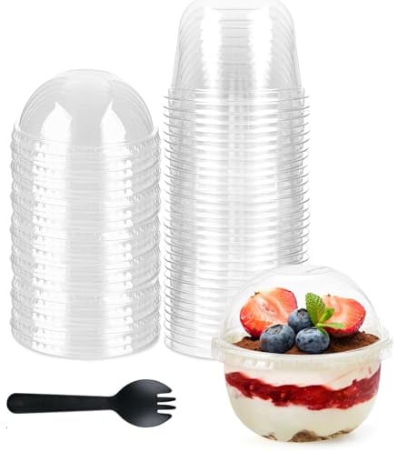 Hniuyun 50 Pack 8 oz Plastic Dessert Cups with Dome Lids and Spoons, Mini Parfait Cups, Clear Dessert Container for Cupcakes, Pudding, Yogurt Fruit, Mousse, and Ice Cream