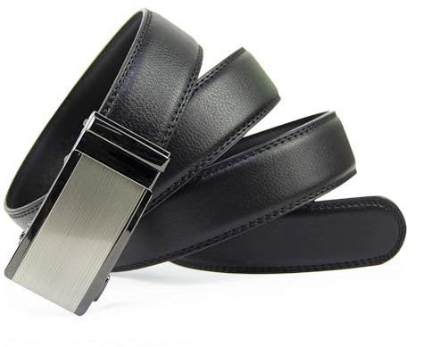 Gloop Herren Schwarz Gürtel mit Ratsche automatik Schnalle Kunst Leder Gürtelr für Anzug-Jeans-Elegant Hose 35 mm Breite
