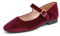 Feversole Women's Square Toe Mary Jane Fashion，Punta Quadrata Easy Buckle Tacco Basso Slip On Flats in Borgogna Velvet Taglie 37 EU