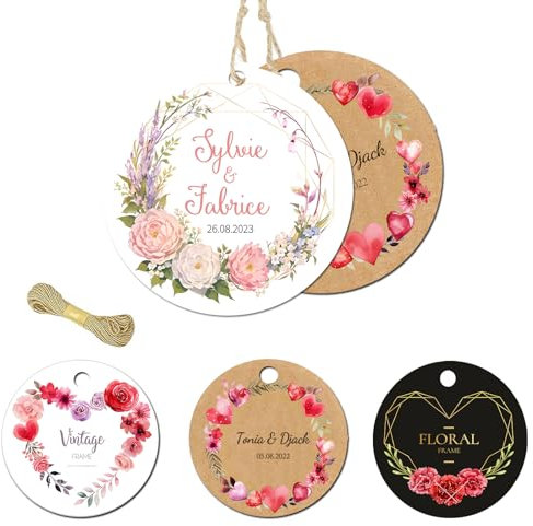 Etichette personalizzate da appendere con logo aziendale, rotonde/quadrate, piccole etichette decorative per feste, etichette di carta per regali di compleanno, bomboniere, (nero)