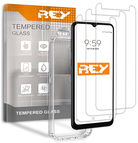 REY 3X Protector de Pantalla y Funda para LG K40, Cristal Vidrio Templado y Silicona TPU de Alta Resistencia