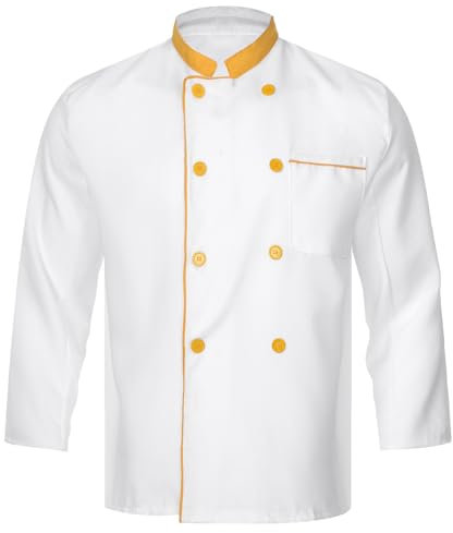 ranrann Unisexe Veste de Chef Manches Longues Veste de Cuisine Blouse Serveur Hôtel Restaurant Bar Uniforme Travail Jaune M
