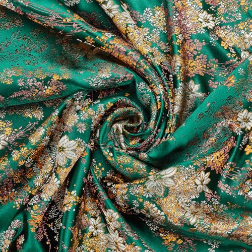 MAYJOYDIY Tissu Jacquard Vert Foncé 1mx74.5cm de Large Tissu Brocart Floral Fleuri Tissu Jacquard Brillant Style Vintage pour Coudre des Décorations DIY Fabrication de Robes Artisanales