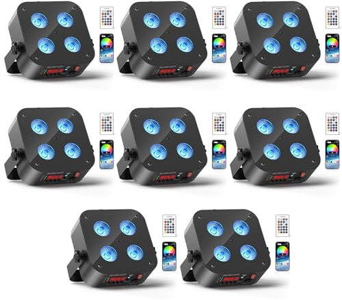4*18W LED Akku Par Licht, 8PCS 6 in 1 RGBWA+UV Mini Disco Partylicht, Bühneneffekt Scheinwerfer mit Batterie Fernbedienung/APP/2,4DMXSteuerung, Wiederaufladbar Geeignet für Bühne Party Geburtstag Club