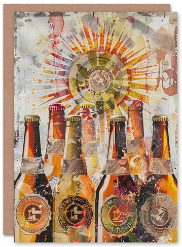 Artery8 Craft Beer Lover Bottles Drink Lager Painting For Him Man Birthday Card