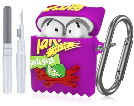Generisch AirPods 4 Hülle, Niedliche Silikon-Schutzhülle mit Schlüsselanhänger, Cartoon-Ladehülle, passend für AirPods 4 (2024) mit Reinigungsstift (Lila)