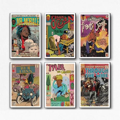KAMUFF Album-Poster, Musik-Comic-Poster, Albumcover, Rapper, Wandkunstdrucke für Schlafzimmer, ästhetische Dekoration, 6 Stück, ungerahmt, 20,3 x 30,5 cm