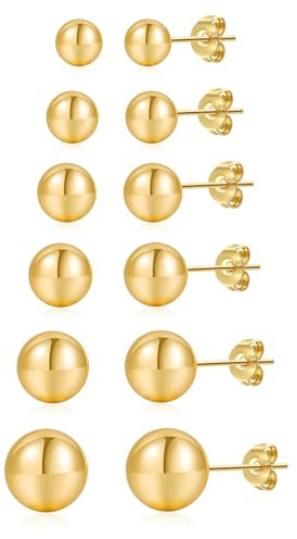 Senteria 6 Paar Gold Ohrstecker für Damen 14 Karat Vergoldet Runde Kugel Ohrstecker Set Hypoallergen Kleine Gold Ohrstecker Winzige Knorpel-Ohrstecker für Damen 3/4/5/6/7/8MM