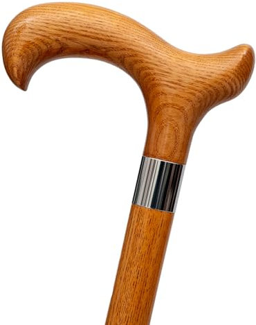 Dr. Watson - Handgefertigter Gehstock aus Holz, klassischer Gehstock mit Derby-Griff und Edelstahlkragen (Karamell)