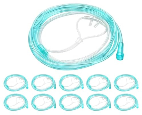 10-Pack 7Ft Soft High-Flow Nasal Oxygen Cannula, Green Tubing,Ultra Soft