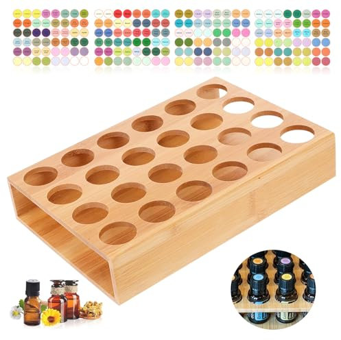 Honicemar 24 Loch Hölzern für Ätherisches Öl Display Ständer, Aromatherapie Öle Organizer, Ätherische Öle Gestell Halter Organisator, Geeignet für Zuhause/Spa/Schminktisch/Büro