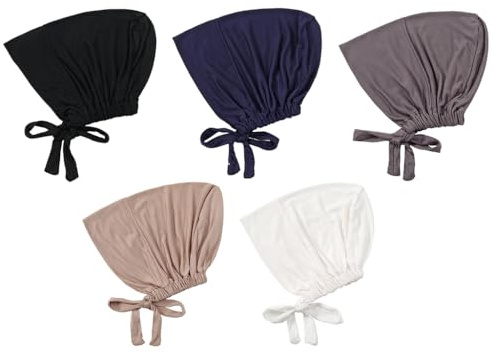 Abiyou 5PCS Frauen Undercap Hijab Cap, Unter Schal Hijab Mütze mit Tie Back Verschluss, Muslimische Unterschale Hijab Cap, Islamische Hijab Cap,Unterschal Hijab,Women Hijab Caps,für Frauen (5 Farben)