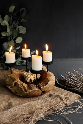 Kerzenständer Teak Holz Eisen Unikat Ø 30 cm H: 15 cm ohne Kerzen dekorativ für Stumpenkerzen Kerzenhalter Tisch