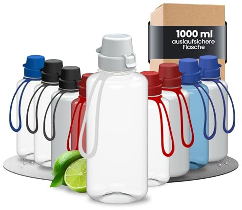 Borraccia da 1 l per bambini School, infrangibile in Tritan con cinghia, senza BPA, a prova di perdite, lavabile in lavastoviglie, ideale per l'asilo, la scuola e lo sport, colore: