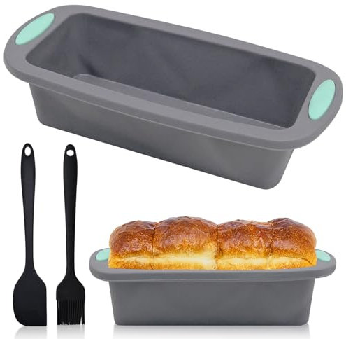 Griwuut Silicone Bread Moulds, Non-Stick Kitchen Oven Bread Pan, Baking Trays for Loaves, Breads, Cakes and Sandwiches - 1 Brush + 1 Scraper Set