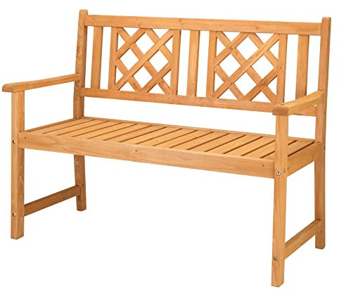 LEADZM Gartenbank,Holzbank,Holz Wetterfest,2-Sitzer,118 cm,Ergonomisch gestaltete Rückenlehne und Armlehnen,Bequem Balkonbank,275 kg Belastbar,für Balkon,Terrasse,Garten,Outdoor