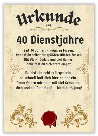 Palanemo Urkunde Dienstjubiläum 40 Jahre Firmenjubiläum Geschenk Karte 40 jähriges Arbeitsjubiläum