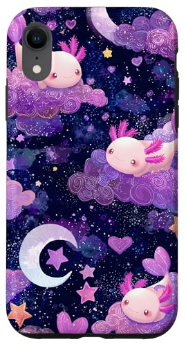 Cute Axolotl Clouds Stars Night Case for iPhone XR