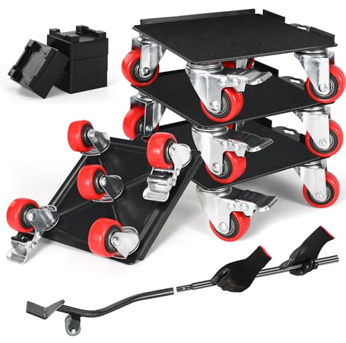 ERSINIAN Heavy Movers with Wheels,Heavy Duty for Piano Pool Table afe Moving Equipment Double Bearings and Locks 360° Rotation Casters Load 2000 Lbs,(6.3x6.3 Red)