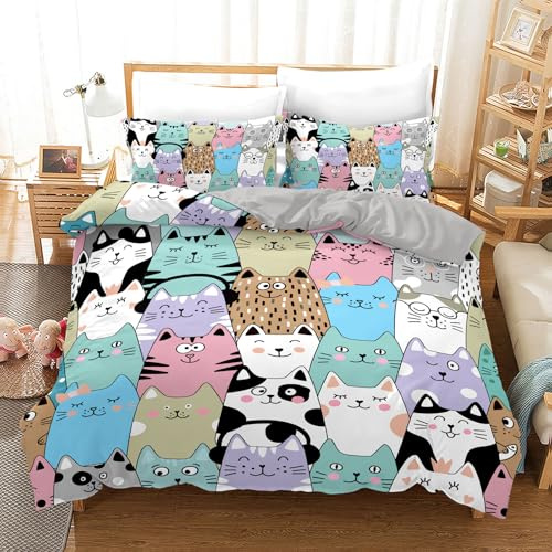 IUNTWEIE Katzen bettwäsche 100x135, 3D Katzenmotiv Bettwäsche Kinder mit Reißverschluss, Angenehme Mikrofaser Bettwäsche-Sets (100x135cm, Katze-6)