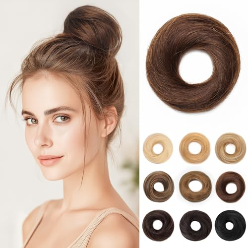 SEGOHAIR 17G Haarteile Echthaar Mit Gummiband Unordentlicher Dutt Donut Accessoire Gerades Haar Für Damen Mittelbraun Duttformer Echtes Remy Haar Hochsteckfrisuren Chignon