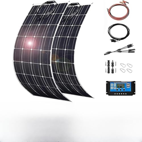 Panneau Solaire Flexible 150W/200W/300W/400W/520W avec étanchéité IP68, module solaire photovoltaïque ETFE, panneau solaire mono semi-flexible hors réseau pour toit, van, camping-car,2*200w