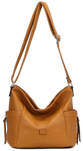 irisaa Handtasche Damen Hobo Schultertasche, Medium Umhängetasche praktische Henkeltasche mit vielen Fächern, Vintage Look mit Reißverschluss, DKB Farbe:weich Gelb