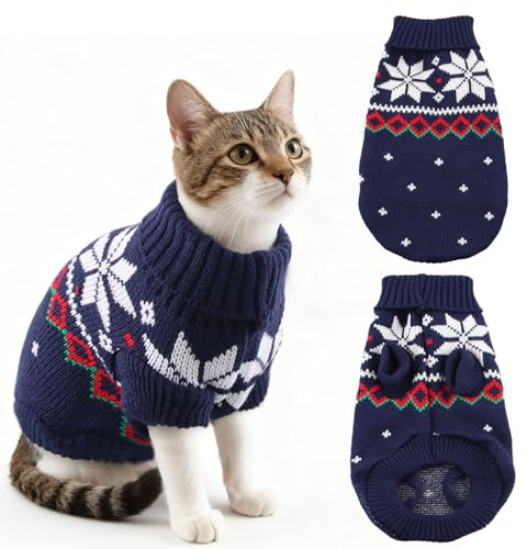 Himissy Katzenpullover Weihnachten, Katzenbody, Katzen Weihnachtskostüm, Weihnachtspullover für Katzen, Pullover für Katze und Kleine Hund, Winter Warm Bekleidung (D, M)