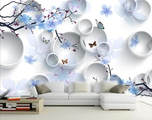 XLMING Papillon Floral Bleu Rond Et Onirique 3D Papier Peint Premium Texturé Soie Bureau Salle à Manger Salon Chambre Coucher Canapé TV Mur-200cm×140cm