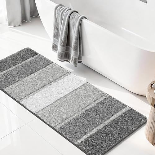 COSY HOMEER Badezimmerteppich 50 x 150 cm, Dunkelgrau | Weiche Badematte, saugstark, rutschfest, waschbar, 100% Polyester, für Dusche, Bad und Schlafzimmer